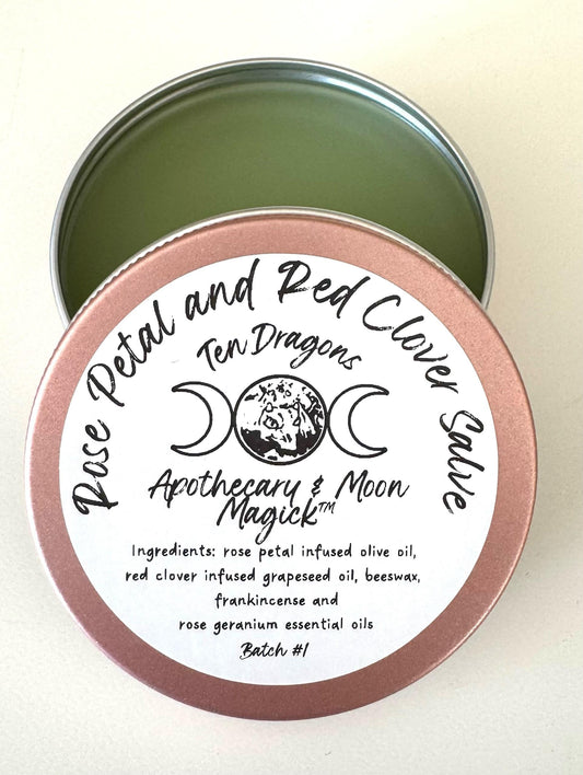 Ten Dragons Apothecary and Moon Magick Rose Petal and Red Clover Salve, natural skin care