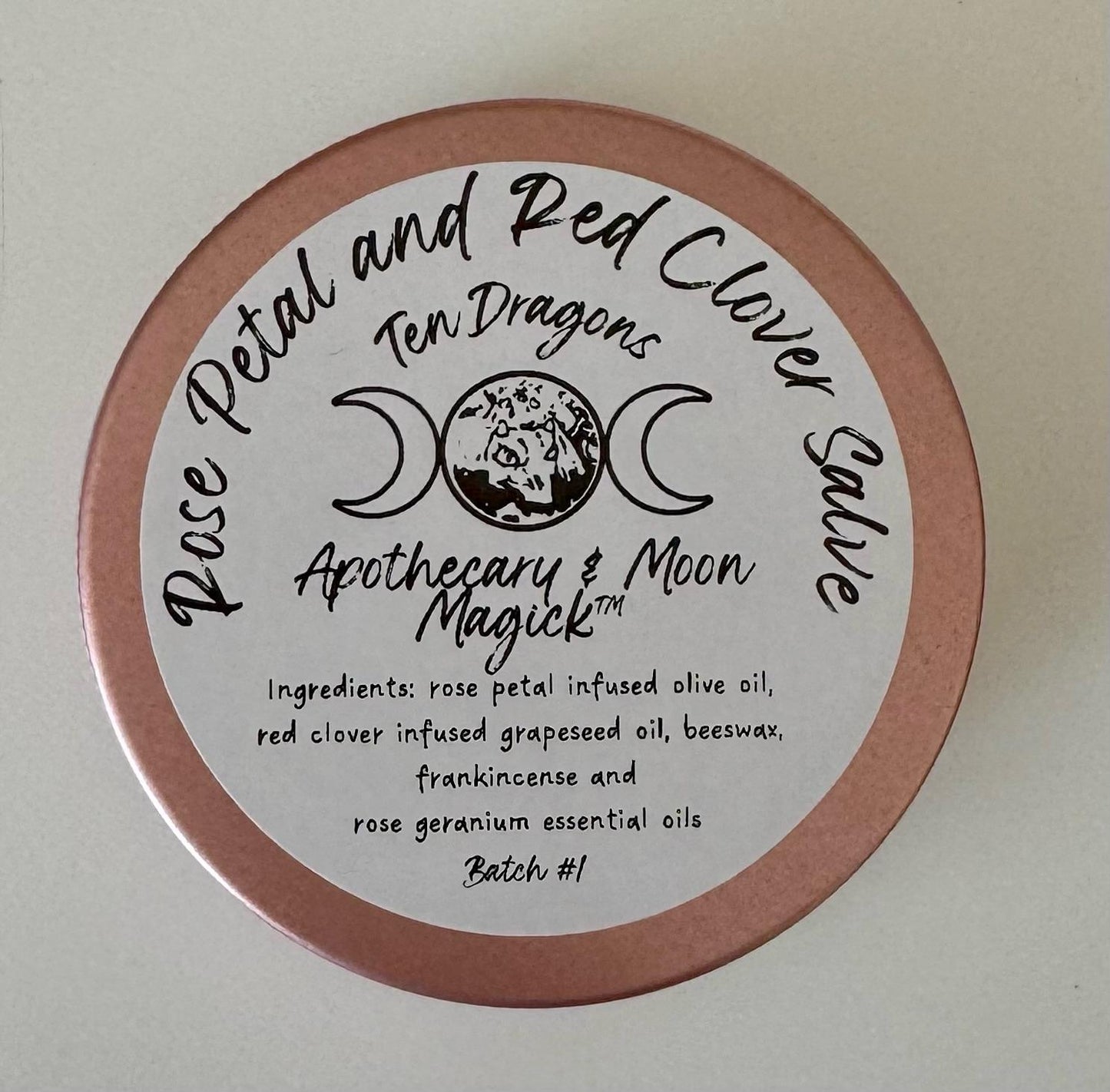 Ten Dragons Apothecary and Moon Magick Rose Petal and Red Clover Salve, natural skin care